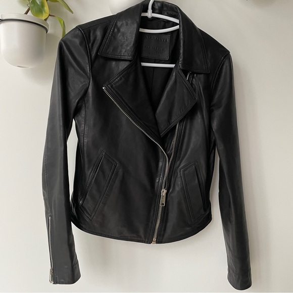 All saints black leather jacket size 0 - Picture 3 of 8